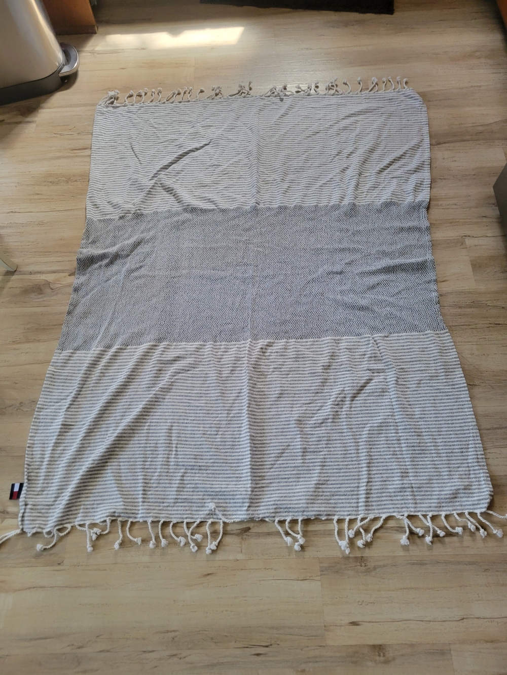 Tommy Hilfiger Striped Fringe Beach Blanket in White and Light Gray 48×58 Approx